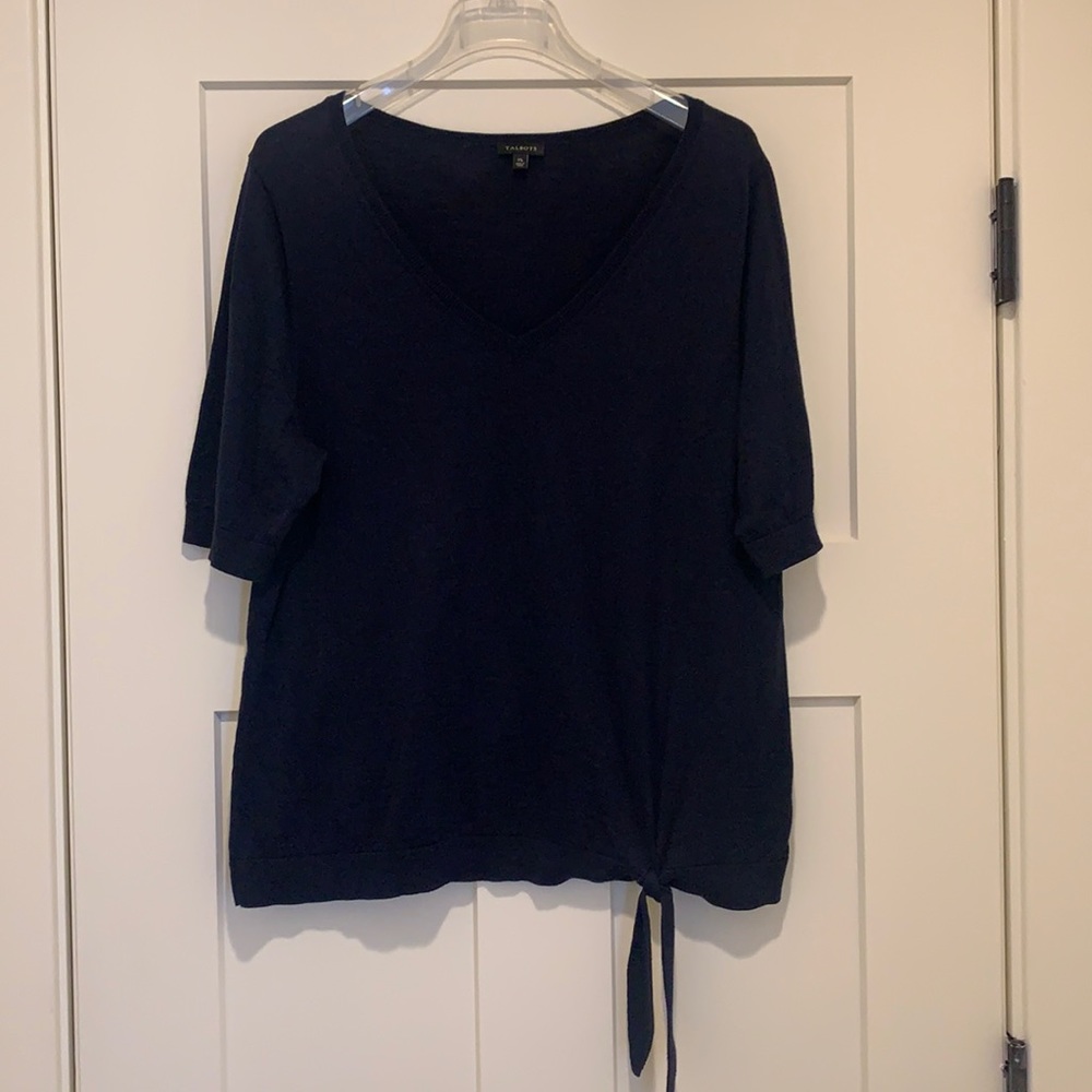 Talbots navy shirt sleeve bottom tie sweater
